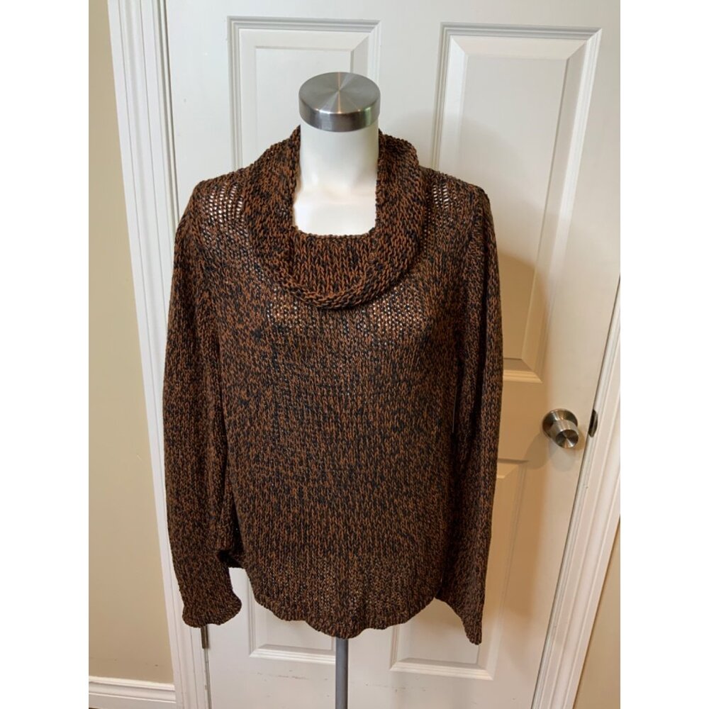 Eileen Fisher Brown & Black Loose Knit Cowl Neck Sweater, Size L